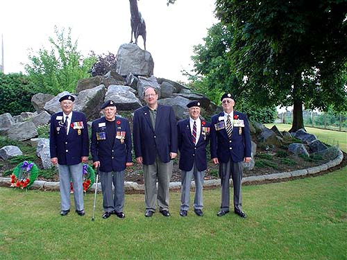 Veterans Joseph Miller and Gerald Bradbury, Minister Tom Marshall, Veterans Raymond Miller and Hayward Lodge -  Masnieres, France