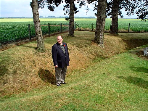Minister Marshall standing in trench at Beaumont Hamel