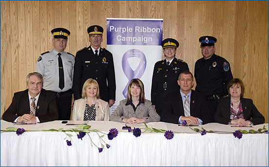 The Honourable Charlene Johnson, Minister Responsible for the Status of Women and lead Minister of the Violence Prevention Initiative, was joined by Violence Prevention Initiative Ministers and violence prevention community partners to sign a proclamation for the third annual Purple Ribbon Campaign.