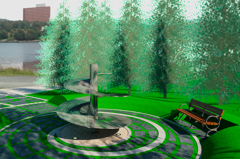 Artist’s rendering of Offshore Helicopter Accidents Memorial at Quidi Vidi Lake.