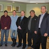 Representatives from the Provincial Government and leaders from Innu Communities meet to discuss delivery of child, youth and family services in Natuashish and Sheshatshiu. From left to right: The Honourable Nick McGrath, Minister Responsible for Labrador and Aboriginal Affairs; Prote Poker, Grand Chief of the Innu Nation; Andrew Penashue, Chief of the Sheshatshiu Innu First Nation; Jeremy Andrew, Deputy Grand Chief of the Innu Nation; Keith Russell, MHA for Lake Melville; Gregory Rich, Chief of the Mushuau Innu First Nation; and the Honourable Paul Davis, Minister of Child, Youth and Family Services – February 12, 2014