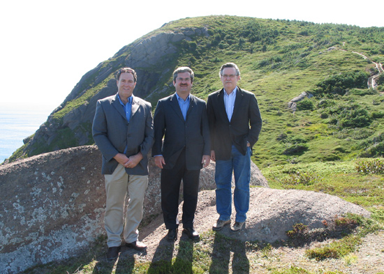 Kevin Parsons, MHA, Cape St. Francis; Hon. Shawn Skinner, Minister of Innovation, Trade, and Rural Development; and, Randy Murphy, President, East Coast Trail Association.
