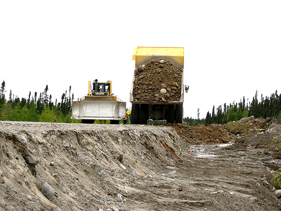 Constructions crews widen Phase I Trans Labrador Highway in preparation for paving