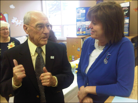 Minister Burke chats with Ross Wight, recipient of the library board's Volunteer of the Year Award