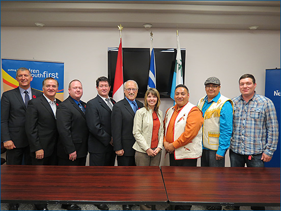 The Honourable Charlene Johnson, Minister of Child, Youth and Family Services, and Patricia Kemuksigak, Minister of Health and Social Development, were joined by the Honourable Felix Collins, Minister for Intergovernmental and Aboriginal Affairs; the Honourable Nick McGrath, Minister Responsible for Labrador Affairs; Nunatsiavut President Sarah Leo; staff of both the Department of Child, Youth and Family Services and the Nunatsiavut Government; as well as Inuit elders and foster parents for the signing of a Memorandum of Understanding between the Department of Child, Youth and Family Services and the Nunatsiavut Government in Nain on Tuesday, November 6, 2012.