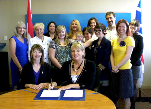 The Honourable Kevin O’Brien, Minister of Municipal Affairs, announced $4.2 million for Labrador West. L-R; Honourable Nick McGrath, Minister Responsible for Labrador Affairs; Karen Oldford, Mayor of Labrador City; Minister O'Brien; and Ron Barron, Mayor of Wabush.