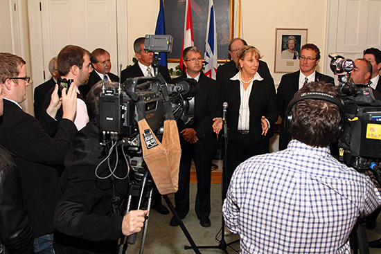 Premier speaks with media following the announcement of changes to Cabinet.